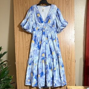 Jessica Simpson Blue and Yellow Floral Midi Dress